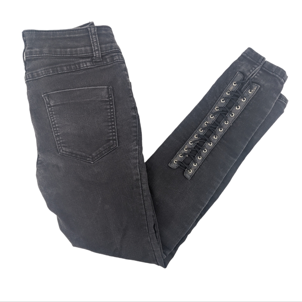 Cache Lace Up Skinny Jeans Black Size 0